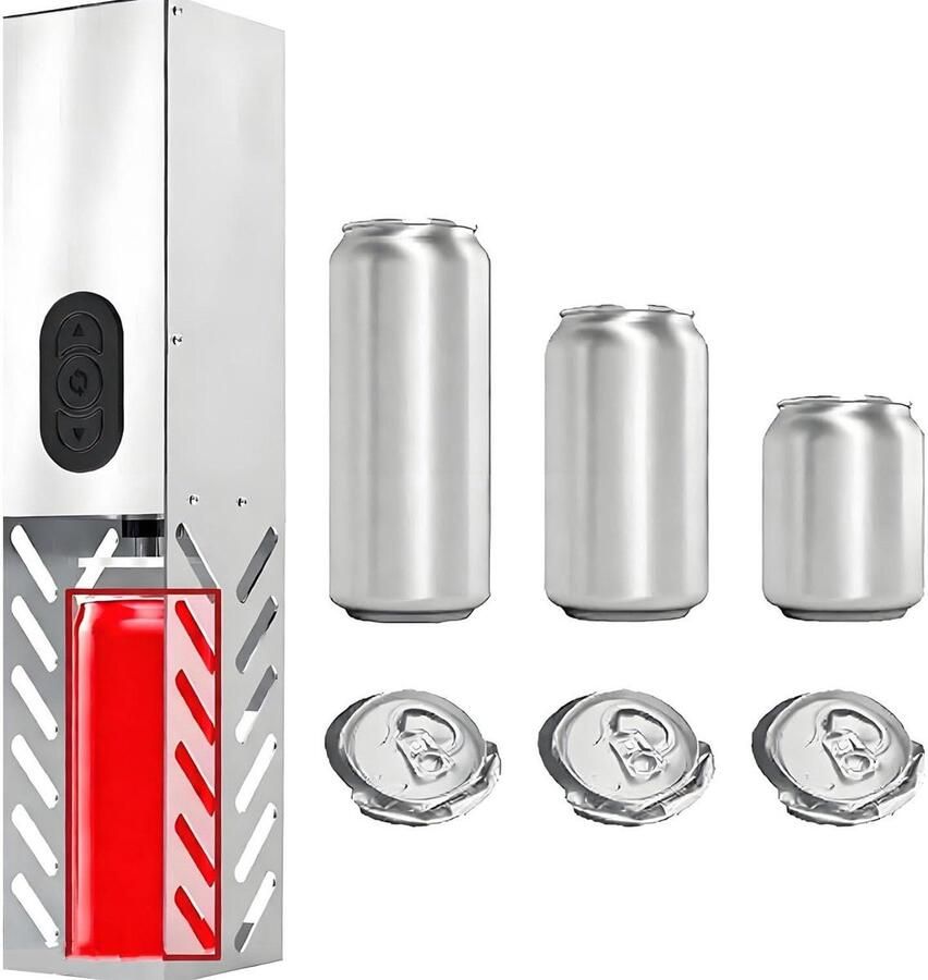 Elektrische Blikjespers Blikjes Compactor Afval Reduceren Automatische Cyclusfunctie 43.5 x 10 x 9 cm Zilver