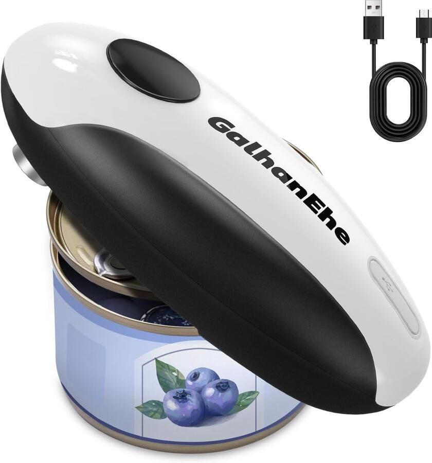 Elektrische Blikopener Automatische Blikopener Gemakkelijk Blikjes Openen Gladde Rand Snede 16 x 6.4 cm Zwart Wit