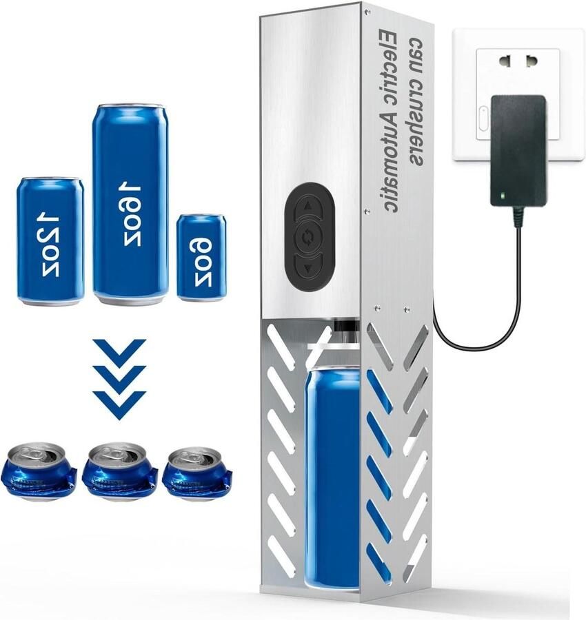 Elektrische Blikpers Blikverkleiner Afval Verminderen Automatische Werking Tot 16oz Zilver