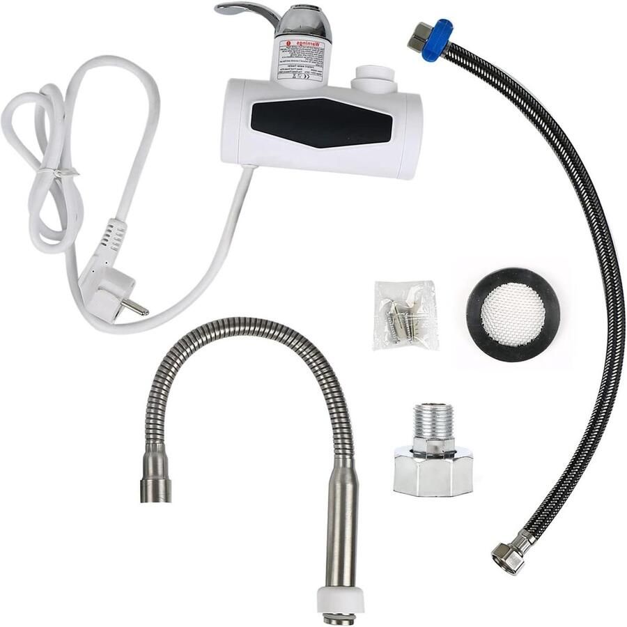 Elektrische boiler kraan Doorstroomverwarmer Direct warm water Digitaal display 3000 Watt Zilver