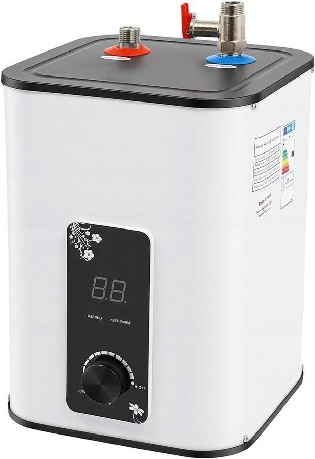 Elektrische Boiler Warmwaterboiler Ondertafel Direct Warm Water Compact Digitaal Display 8 liter Wit Zwart
