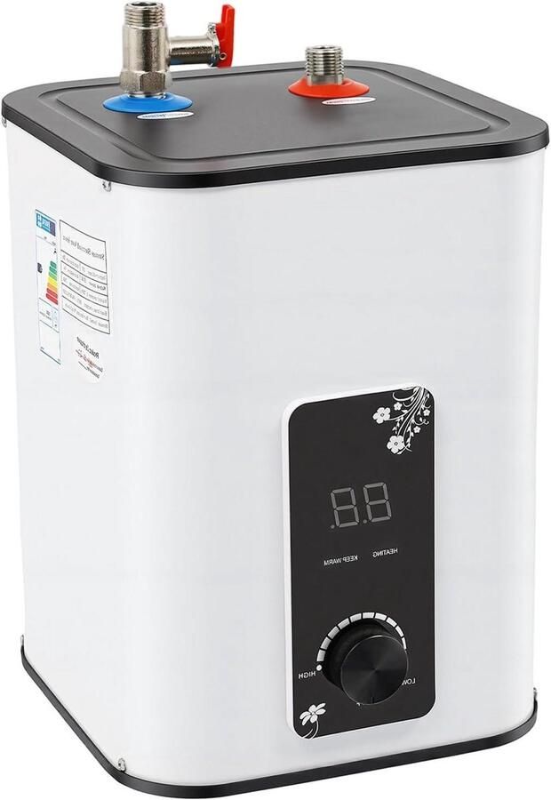 Elektrische Boiler Warmwaterketel Compact Direct Warm Water Digitaal Display 8 Liter Wit Zwart