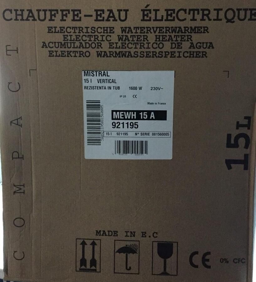 Elektrische Boiler Warmwaterketel Direct Warm Water Verticaal Model 15 Liter Wit