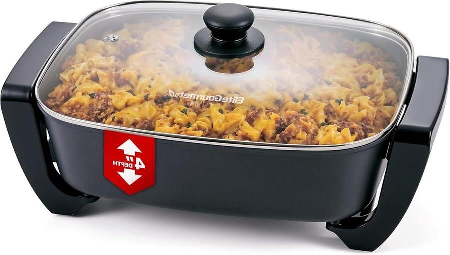 Elektrische braadpan Diepe pan Koekenpan Maaltijden bereiden PFAS-vrije keramische coating 38 x 30 cm Zwart grijs