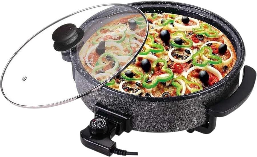Elektrische Braadpan Grote Koekenpan Veelzijdig Koken Antiaanbaklaag 42 cm Diameter Zwart