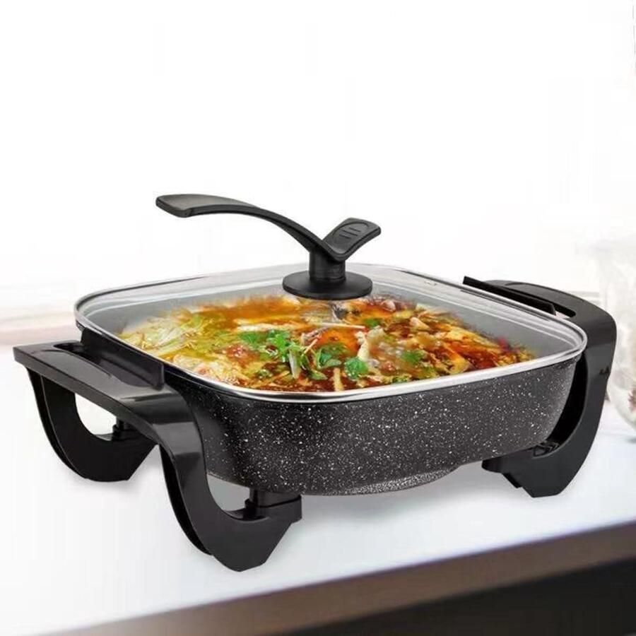 Elektrische braadpan Multifunctionele pot Snel maaltijden bereiden Antiaanbaklaag 6 Liter Zwart