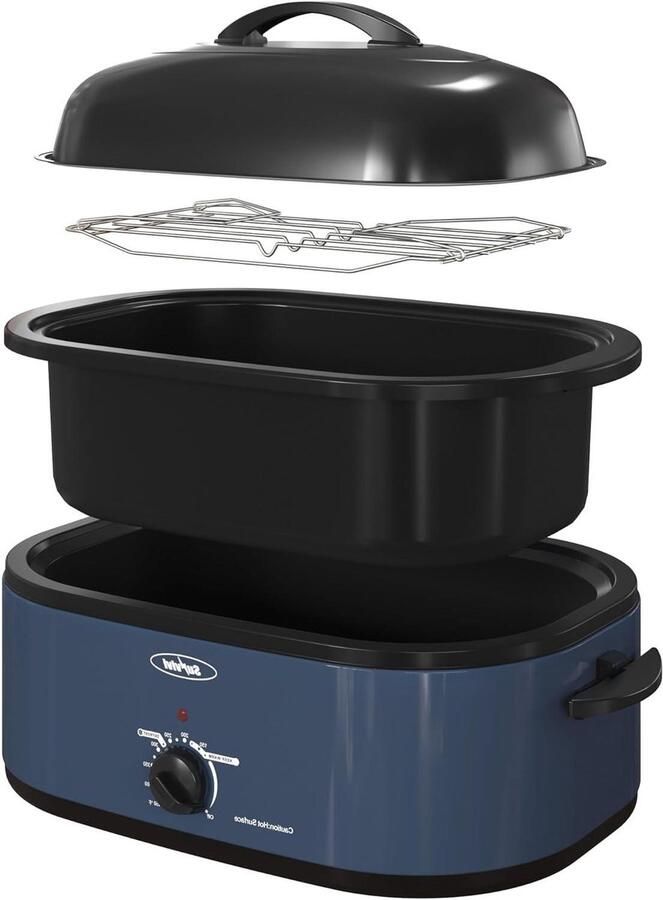 Elektrische Braadpan Multikoker Ovenschaal Grote Maaltijden Bereiden 6-in-1 Multifunctioneel 18 Quarts Blauw
