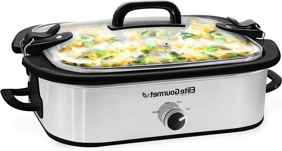 Elektrische Braadpan Slowcooker Maaltijden Bereiden Vergrendelbaar Deksel 3.3 Liter Roestvrij Staal