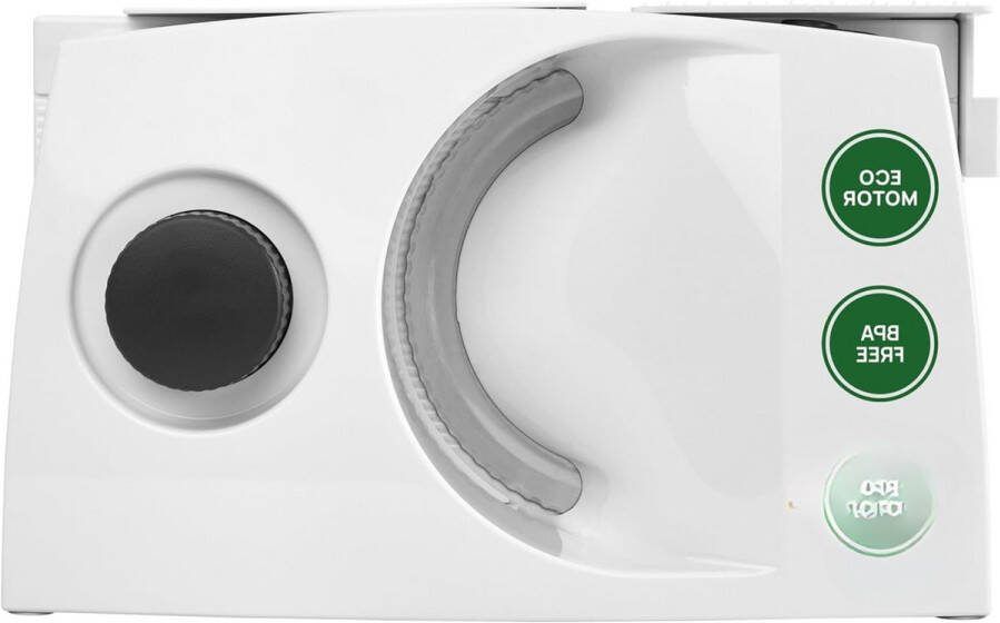Elektrische Brood- & Vleessnijder Opvouwbaar ECO Motor Stille Motor Gemaakt in Duitsland Efficiënt & Krachtig Compact & Handzaam Verstelbare Dikte Duurzaam & Praktisch Veilig Gebruik