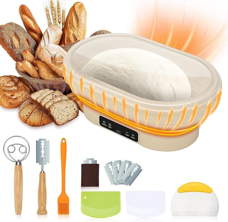 Elektrische Broodmand Set Zuurdesem Starter Kit Brood Rijzen Versnellen Thermostaat Controle 2 Liter Kom Wit
