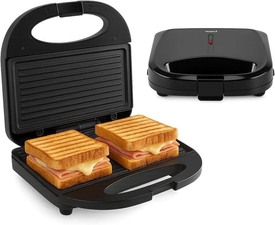 Elektrische Broodrooster Sandwichmaker Grill Snelle Snacks Maken Antiaanbakplaten 21 x 115 cm Zwart