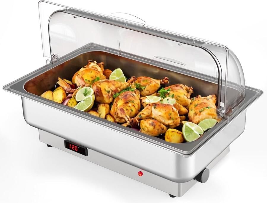 Elektrische Buffet Set Warmhoudbak Buffet Feest Catering Regelbare Temperatuur 9QT Capaciteit Zilver