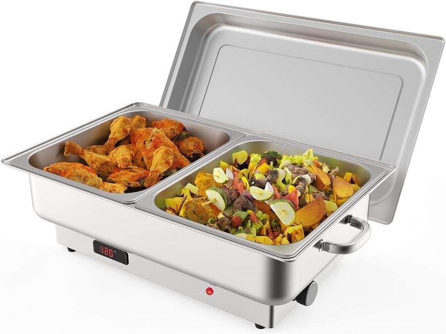 Elektrische Buffet Warmer Set 2x RVS Chafing Dish met Temperatuurregeling Warmhoudschaal voor Catering en Feesten