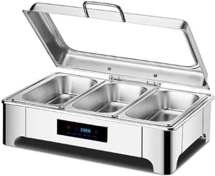 Elektrische buffetserver Voedselwarmer serveer Gerechten warm houden Geïsoleerde trays deksels 9L capaciteit Zilver