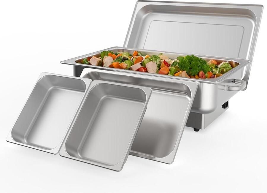 Elektrische buffetset Voedselverwarmer Warmhoudplaat Feesten en catering Roestvrij staal 9 liter Verzilverd