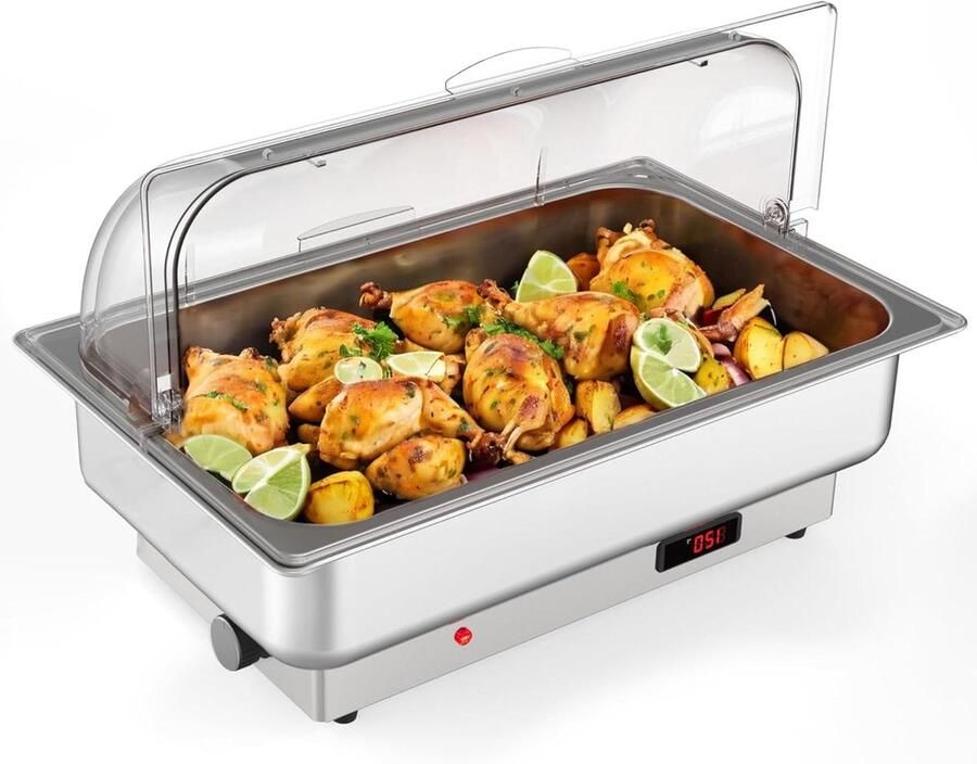 Elektrische Buffetset Warmhoudbak Catering Feesten Organiseren Temperatuurregeling 15 Liter Zilver