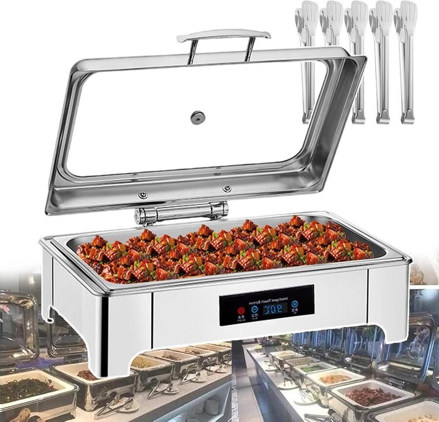Elektrische Buffetwarmer Chafing Dish Voedselverwarmer Feesten Serveren Instelbare Temperatuur 135 Liter Zilver