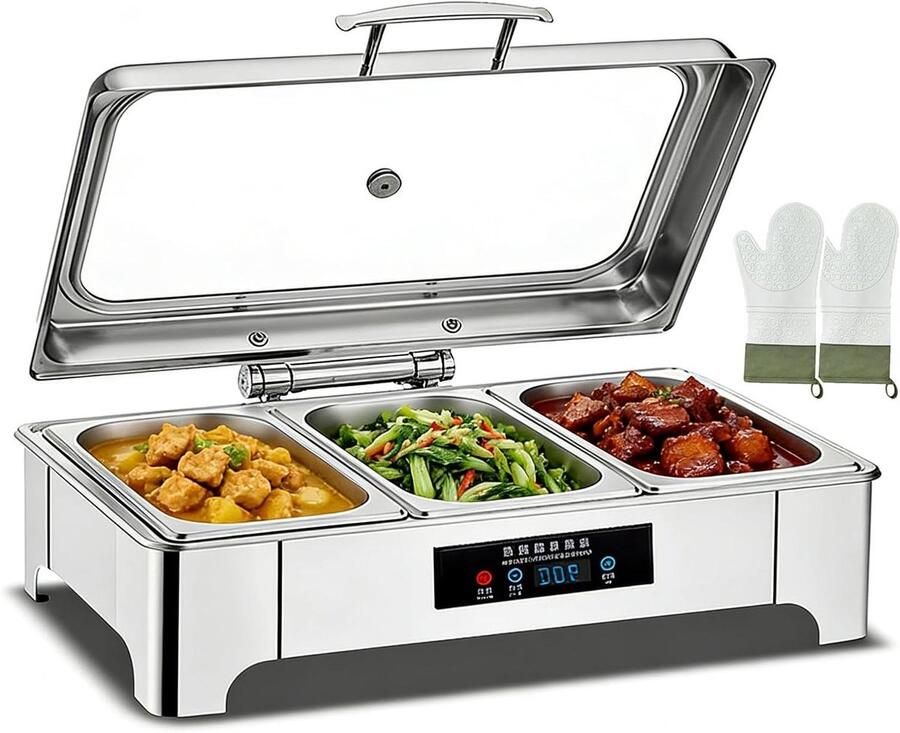 Elektrische Buffetwarmer Voedselverwarmer Feestelijk Serveren Digitale Temperatuurweergave 13.5 Liter Zilver
