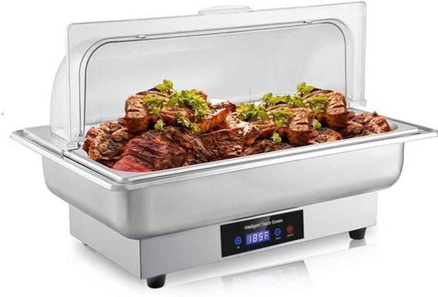 Elektrische Buffetwarmer Voedselverwarmer Serveerstation Grote Bijeenkomsten Temperatuurcontrole Touch 9 Qt Roestvrij Staal Zilver