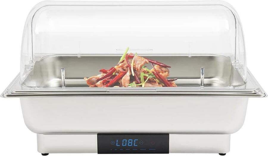 Elektrische Buffetwarmer Voedselwarmer Bain Marie Catering Feesten Temperatuurregeling 35-90°C 9 Liter Capaciteit Zilver Transparant