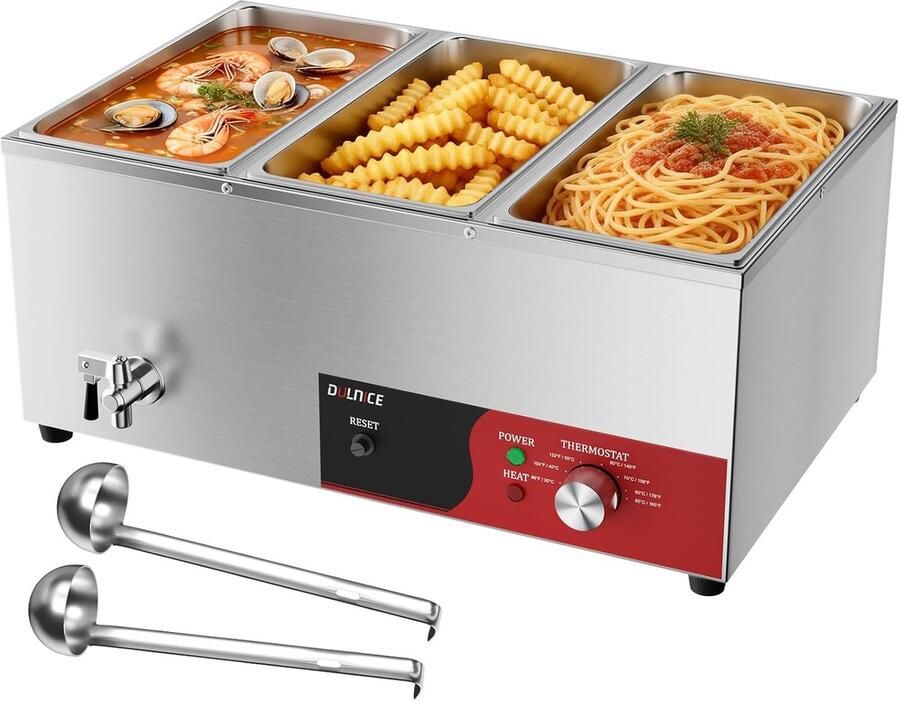 Elektrische Buffetwarmer Voedselwarmer Bain Marie Professioneel Buffet Met Afvoerkraan 57 x 43 x 27 cm Zilver