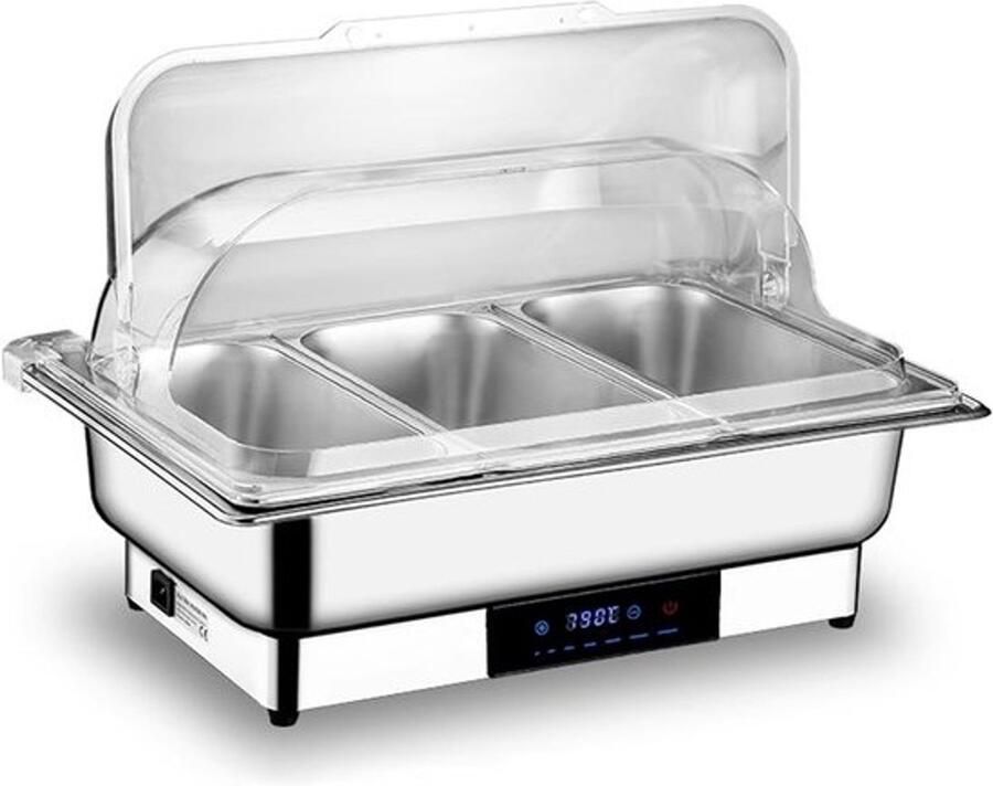 Elektrische Buffetwarmer Voedselwarmer Kit Buffetten Warm Houden Temperatuurregeling Display 13.5L 1 3 Size Zilverkleurig