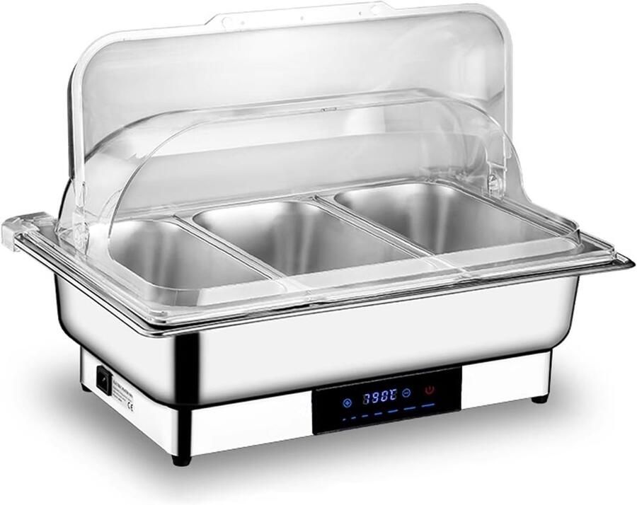 Elektrische Buffetwarmer Voedselwarmer Kit Buffetten Warm Houden Temperatuurregeling Display 13.5L 1 3 Size Zilverkleurig