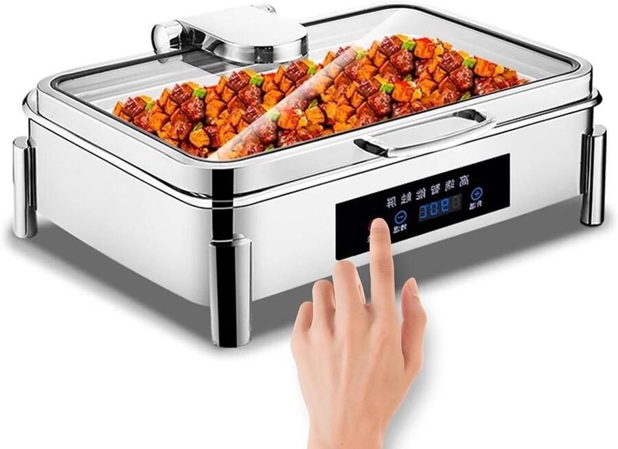 Elektrische Buffetwarmer Voedselwarmer RVS Eten Warm Houden Touchscreen Bediening 9 Liter Zilver