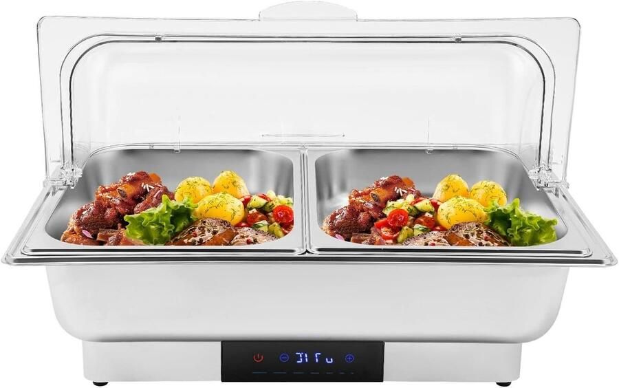 Elektrische Buffetwarmer Warmhoudplaat Bain Marie Eten Warm Houden Instelbare Temperatuur 9 L Capaciteit Zilver