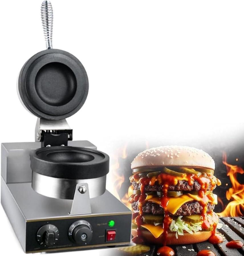 Elektrische Burger Maker Hamburger Grill Broodjes Grillen Dubbelzijdig Verwarmen 38 x 25 cm Zilver