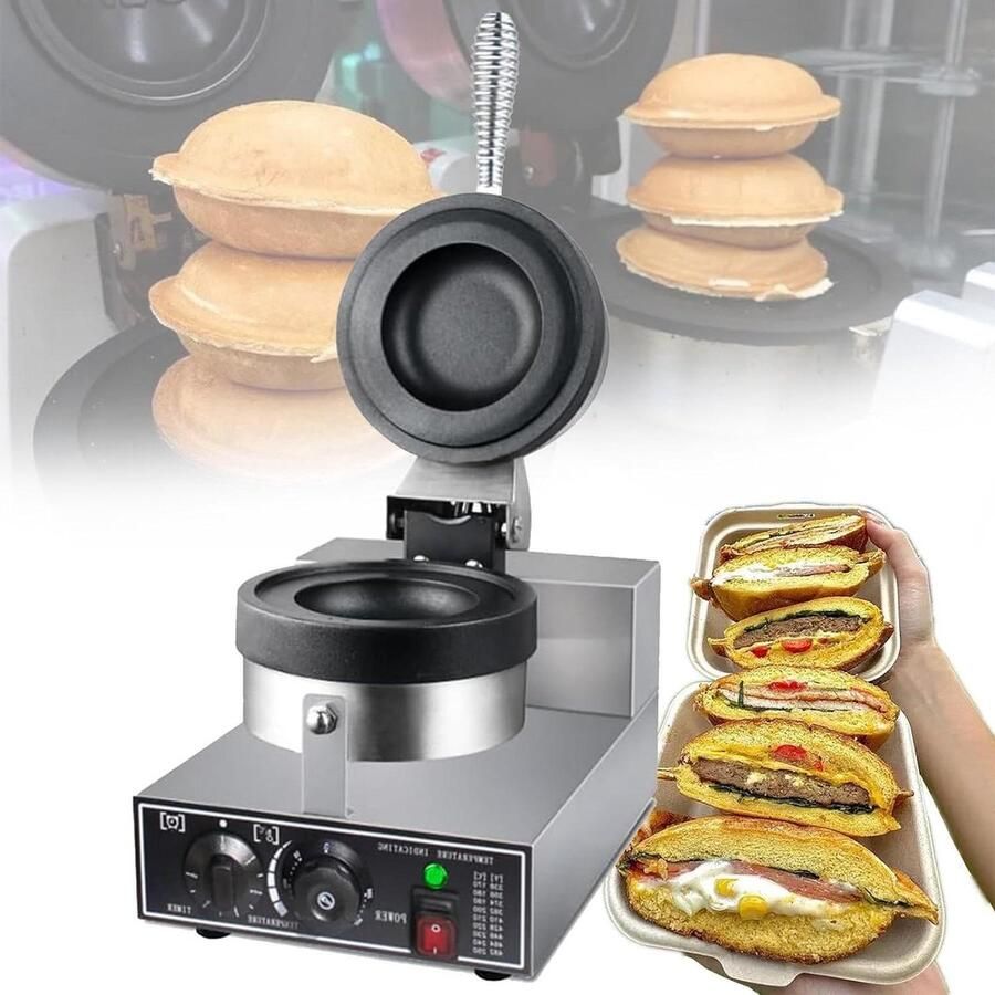 Elektrische Burgerpers Burger Machine Snelle Snacks Maken Dubbelzijdig Verwarmen 11.5 cm schijf Zilver