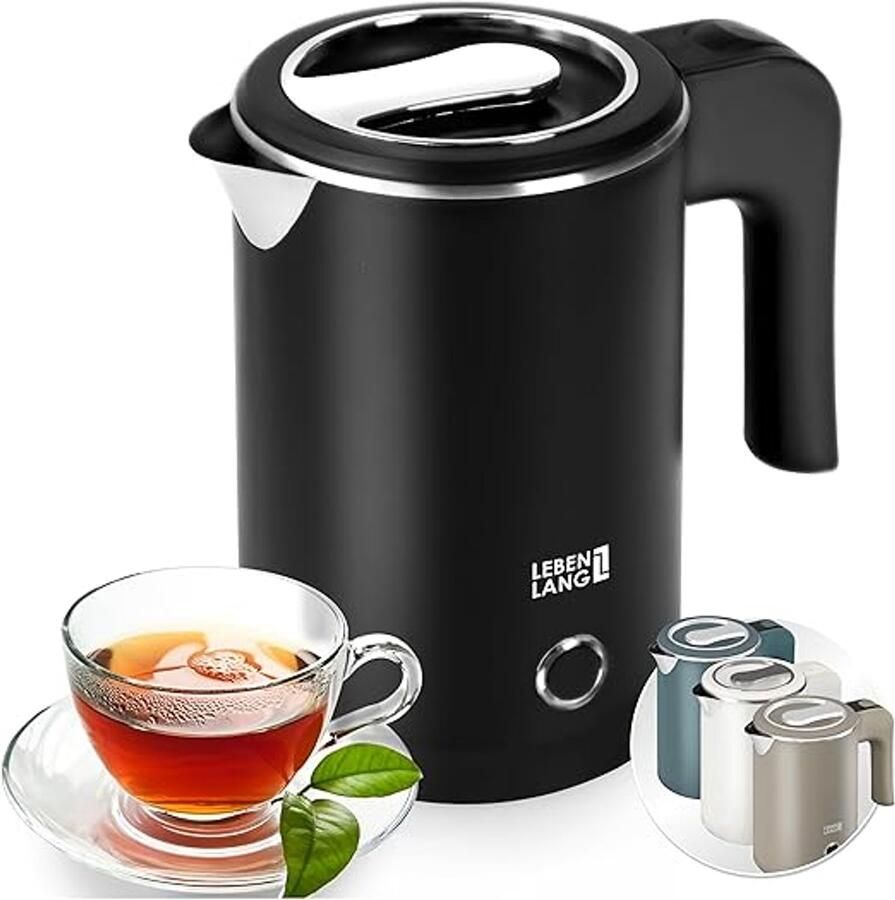 Elektrische camping waterkoker 0 5L – Mini reiswaterkoker van roestvrij staal – BPA-vrije draagbare waterkoker – 600W compacte travel kettle – Zwart