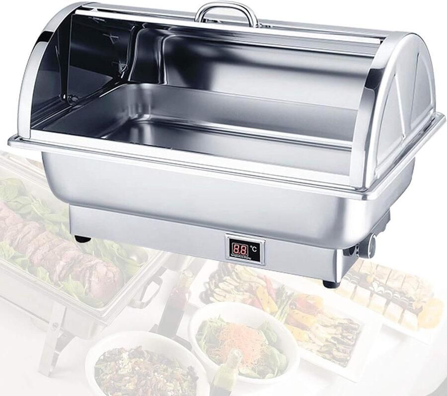 Elektrische Chafing Dish Buffet Server Feesten en Buffetten Instelbare Temperatuur 9 Liter Capaciteit Zilver