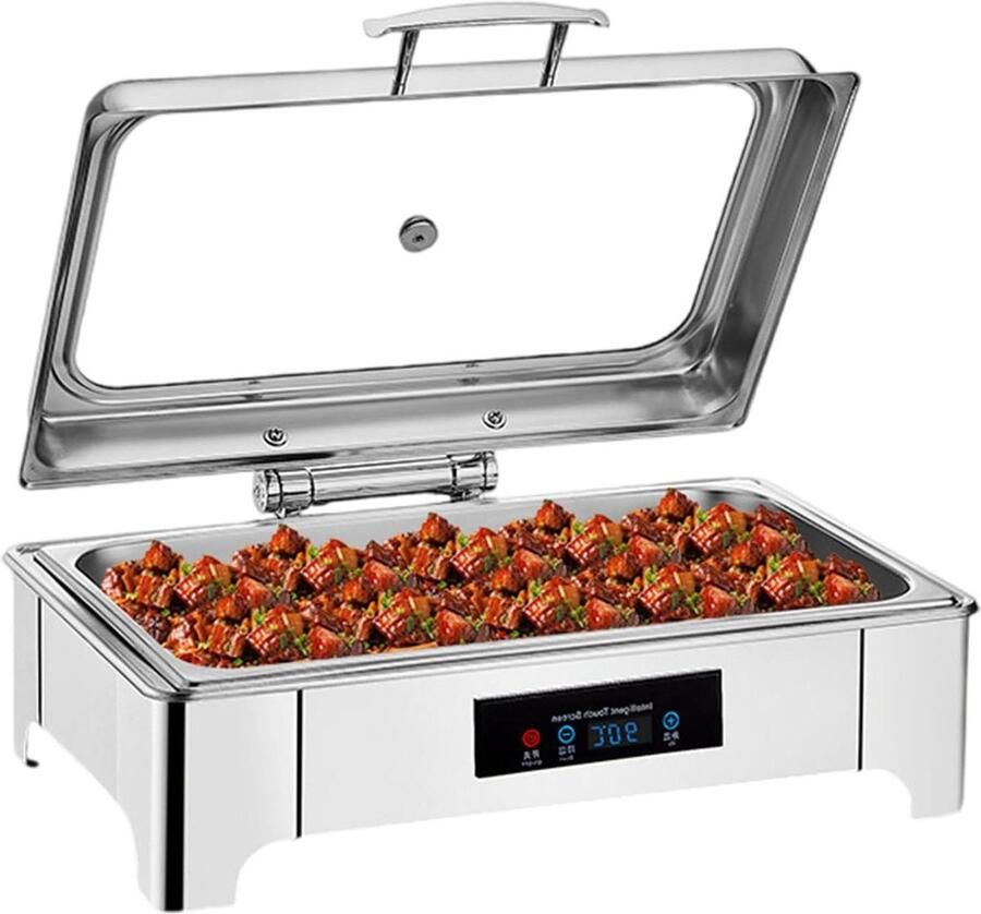 Elektrische Chafing Dish Buffet Server Gerechten Warm Houden Instelbare Temperatuur 135L Capaciteit Zilverkleurig