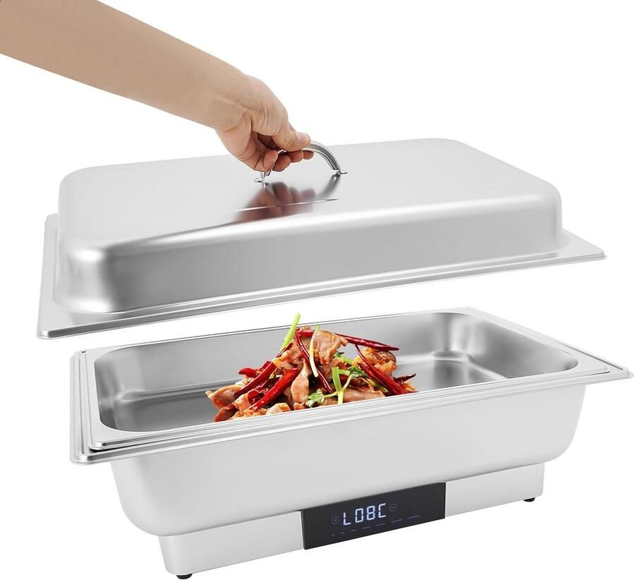 Elektrische Chafing Dish Buffet Server Gerechten Warm Houden Temperatuurregeling Touchscreen 9 Liter Inhoud Zilver