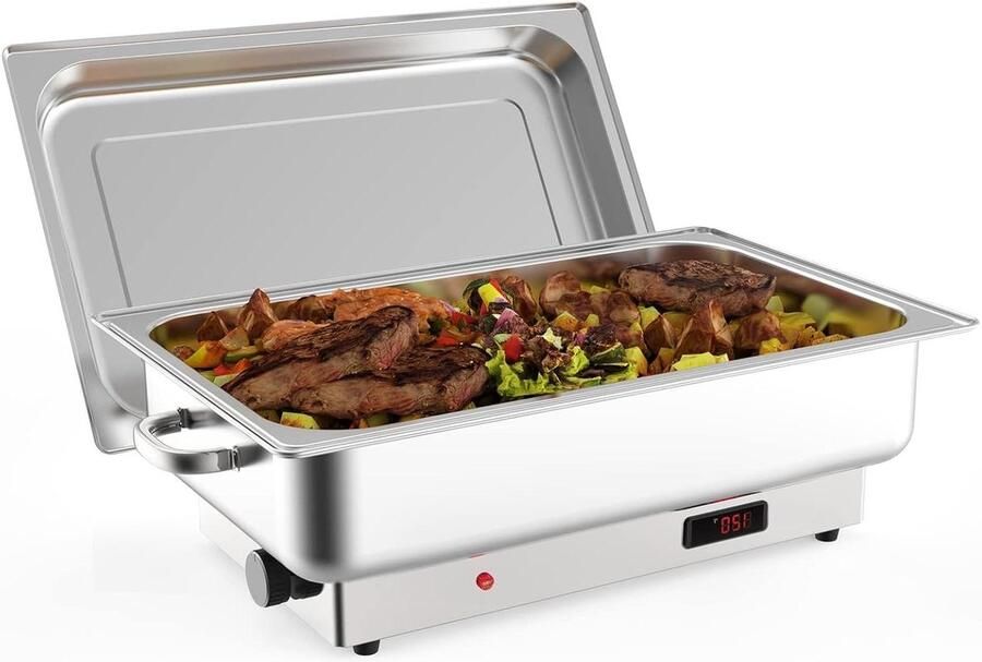 Elektrische Chafing Dish Buffet Server Warmer Eten Warm Houden Temperatuurregeling Display 9QT Zilver