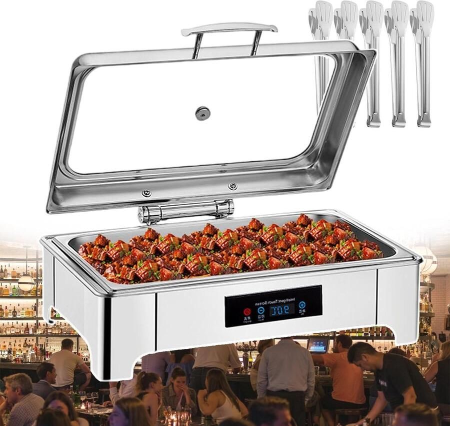 Elektrische Chafing Dish Buffet Set Voedselwarmer Gerechten Warm Houden Instelbare Temperatuur 135 Liter Capaciteit Zilver