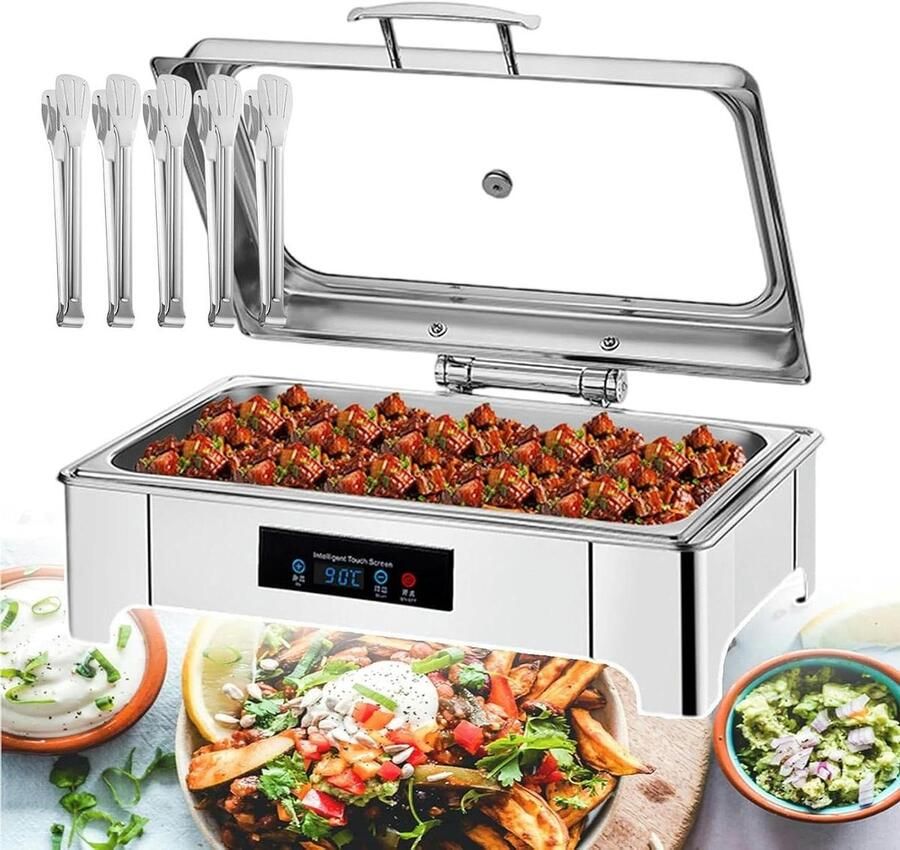 Elektrische Chafing Dish Buffet Verwarmer Voedsel Gerechten Warm Houden Instelbare Temperatuurregeling 135 Liter Zilver