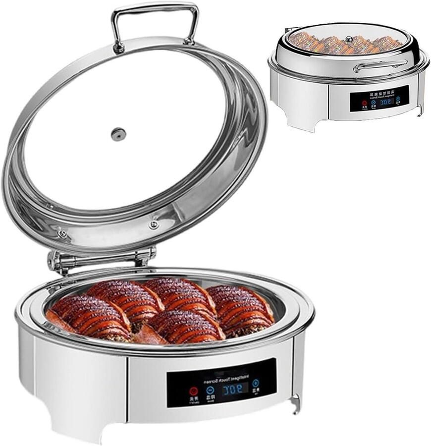 Elektrische Chafing Dish Buffetwarmer Warmhoudpan Gerechten Warm Houden Instelbare Temperatuur 6 Liter Zilverkleurig