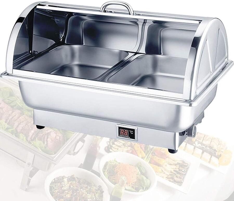 Elektrische Chafing Dish Warmhoudbak Buffet Serveren Instelbare Temperatuur 9L Zilver