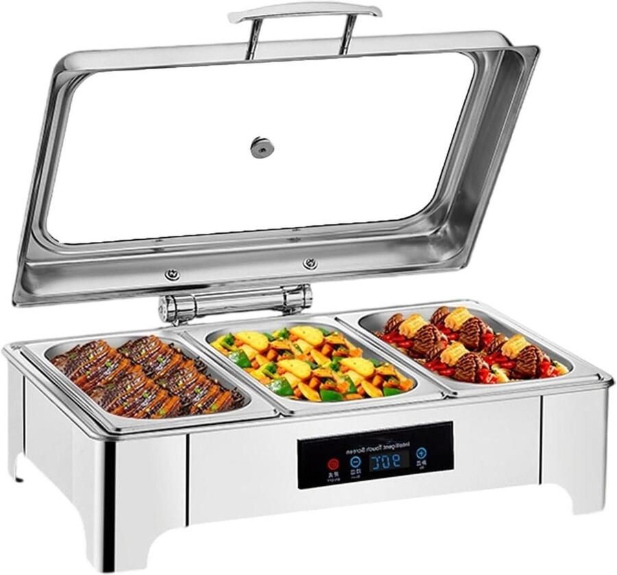 Elektrische Warmhoudbak Buffet Server Gerechten Warm Houden Instelbare Temperatuur 13.5L Capaciteit Zilver