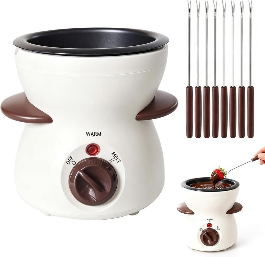 Elektrische Chocoladefondue Rood 250 ml Chocoladesmeltapparaat met 6 Fonduevorken Voor Gezellige Avonden