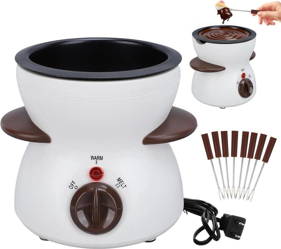 Elektrische Chocoladefondue Wit 260 ml Inclusief 8 Vorken Voor Romantische Avonden en Feestjes