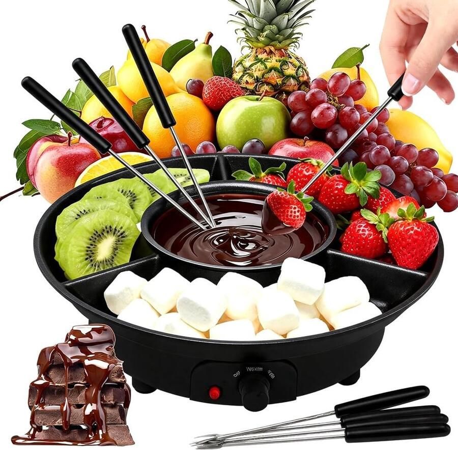 Elektrische Chocoladefondue Zwart 280 ml Eenvoudig te Gebruiken Fondue Set Voor Gezellige Avonden