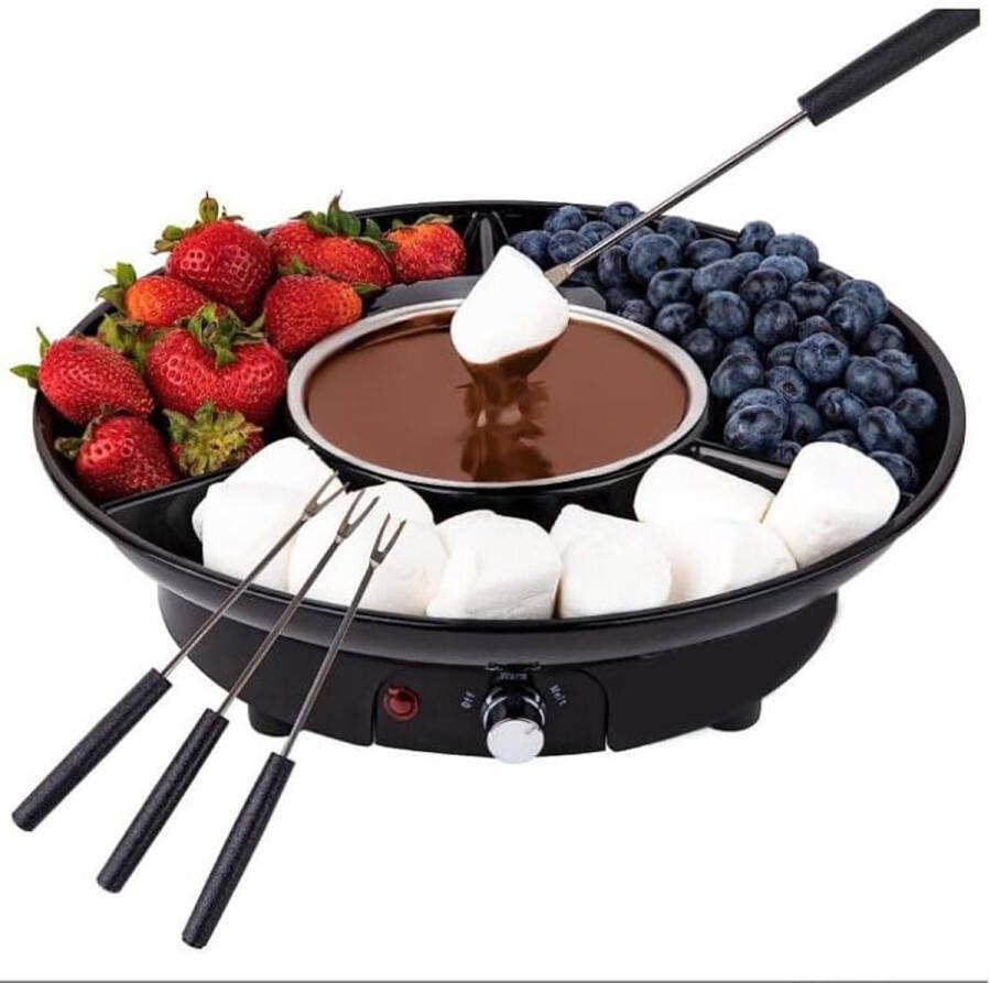 Elektrische chocoladefondueset 27 5×27 5×8 cm Inclusief 2 dipvorkjes Fonduesmeltende chocolade-kaassnoepmachine Chocoladesmelter Zwart 260 ml