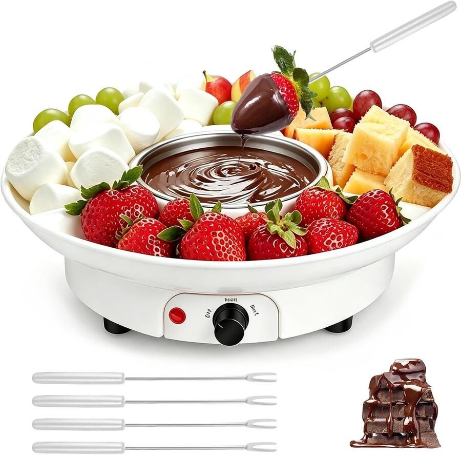 Elektrische chocoladefondueset Wit 260 ml Met Draaibare Serveerschalen en 2 Temperatuurinstellingen Voor Feestjes en Dessertmomenten