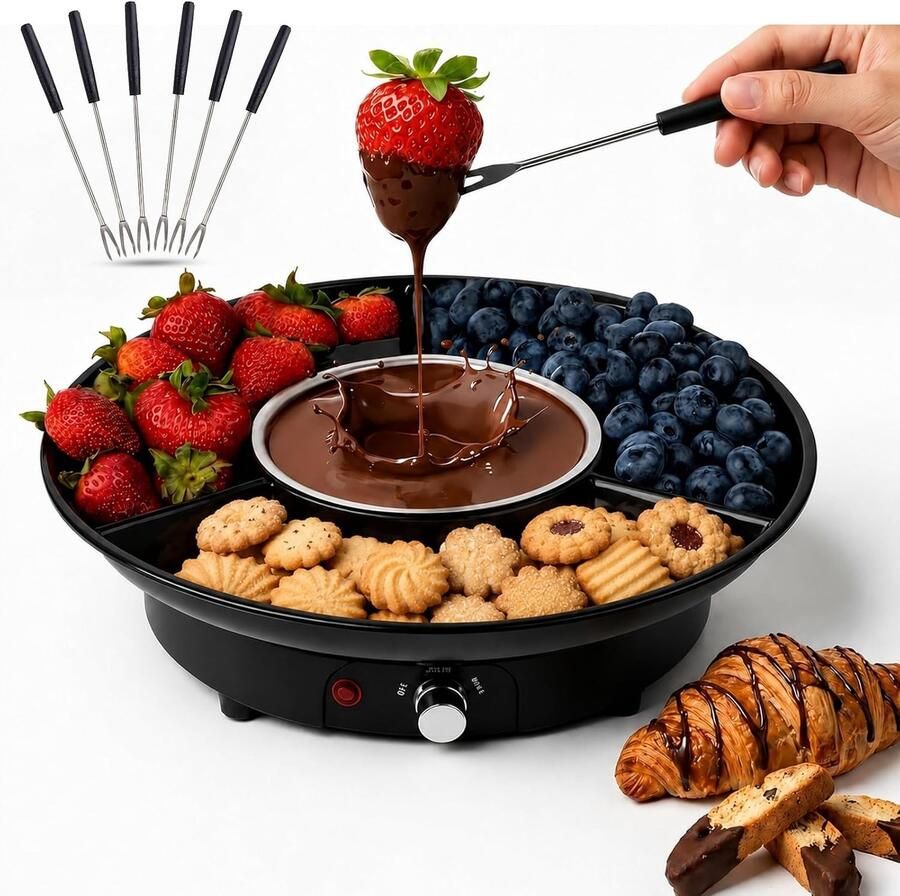 Elektrische Chocoladefondueset Zwart 350 ml Met Warmhouden en Tempereren Voor Thuis en Feestjes