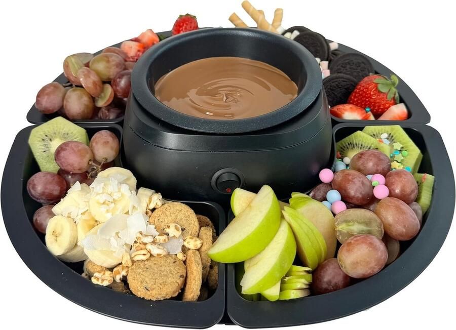Elektrische Chocoladefontein Chocolade Smelter Dessert Plezier Afneembare Serveervakken 36 x 36 x 12 cm Mat Zwart