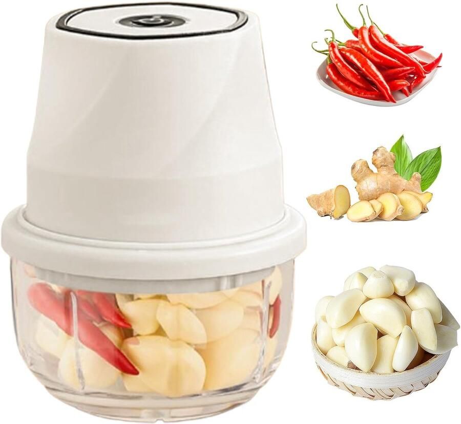 Elektrische Chopper Keukenmachine Mini Snel Ingrediënten Snijden Glazen Container 350 ml Inhoud Zilver