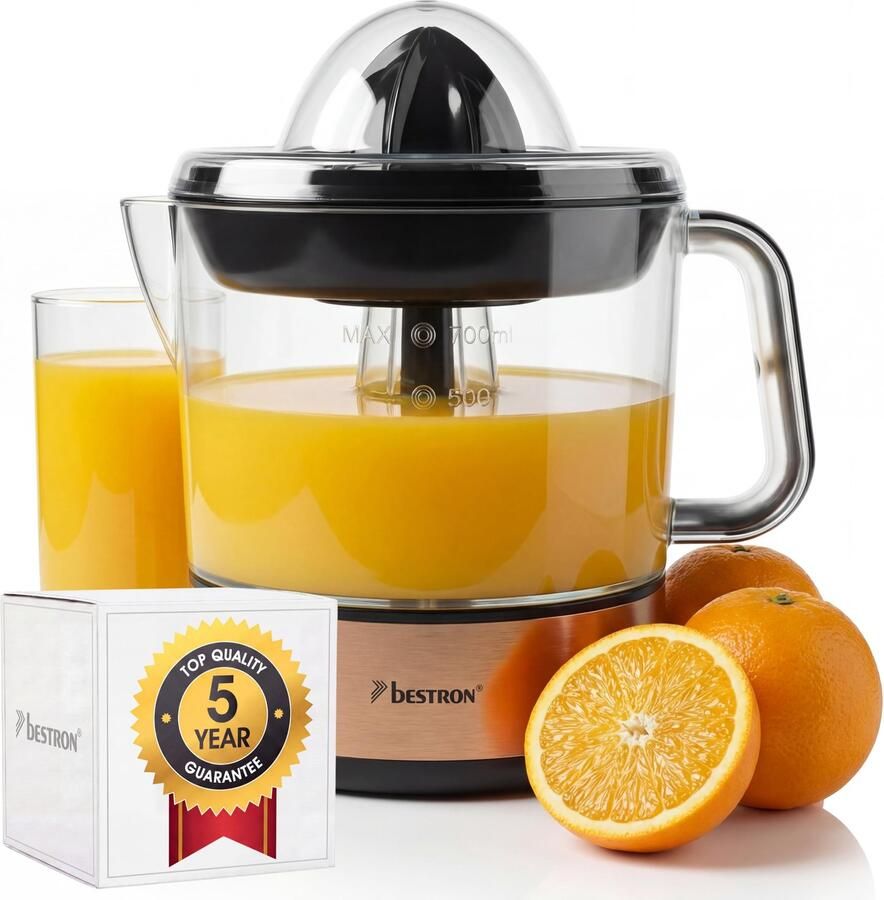 Elektrische Citruspers 40W – 0 7L – 2 Perskegels – Links Rechts Draaiend – Met Aromadeksel – Koper